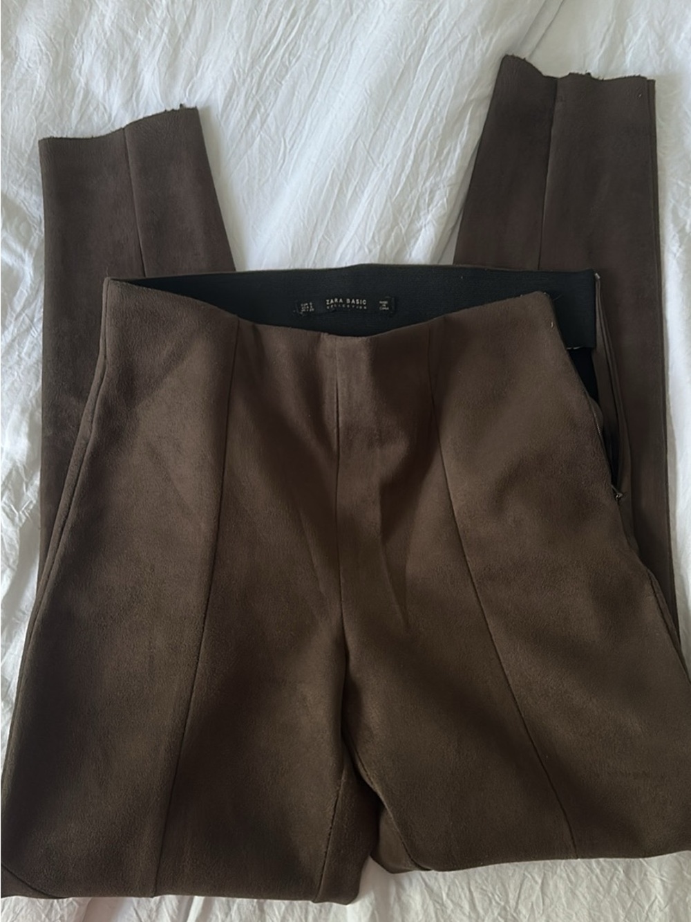 💕🌸Zara Suede Brown Women's High-Waist Trousers